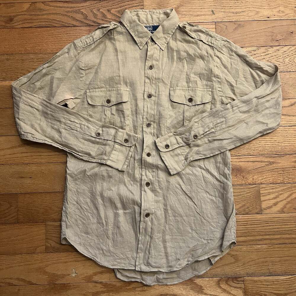 Vintage Polo Ralph Lauren 100% Linen Safari Field Button Up Shirt Medium